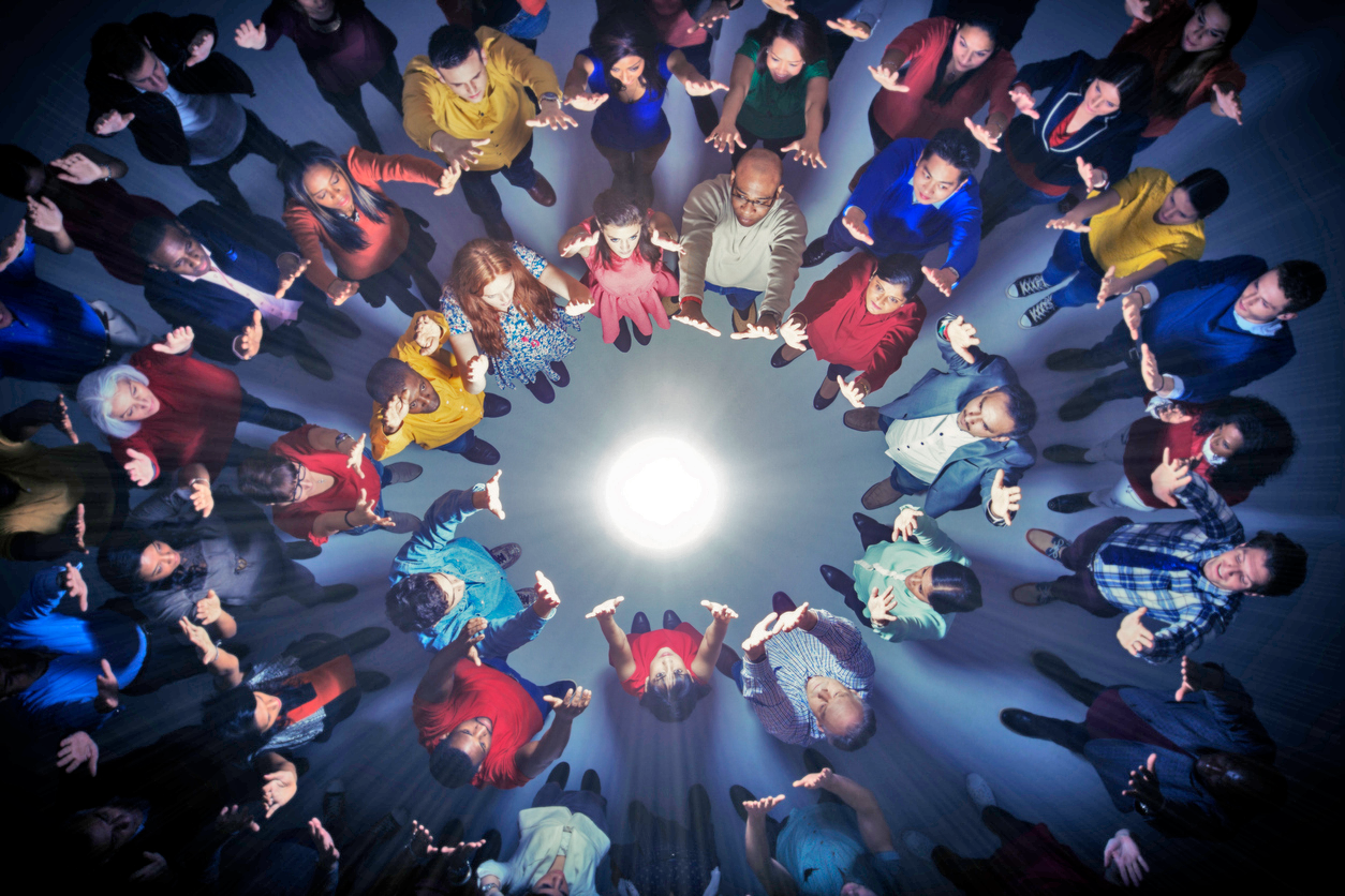 future worship 4 A large group of people worshipping in a circle.